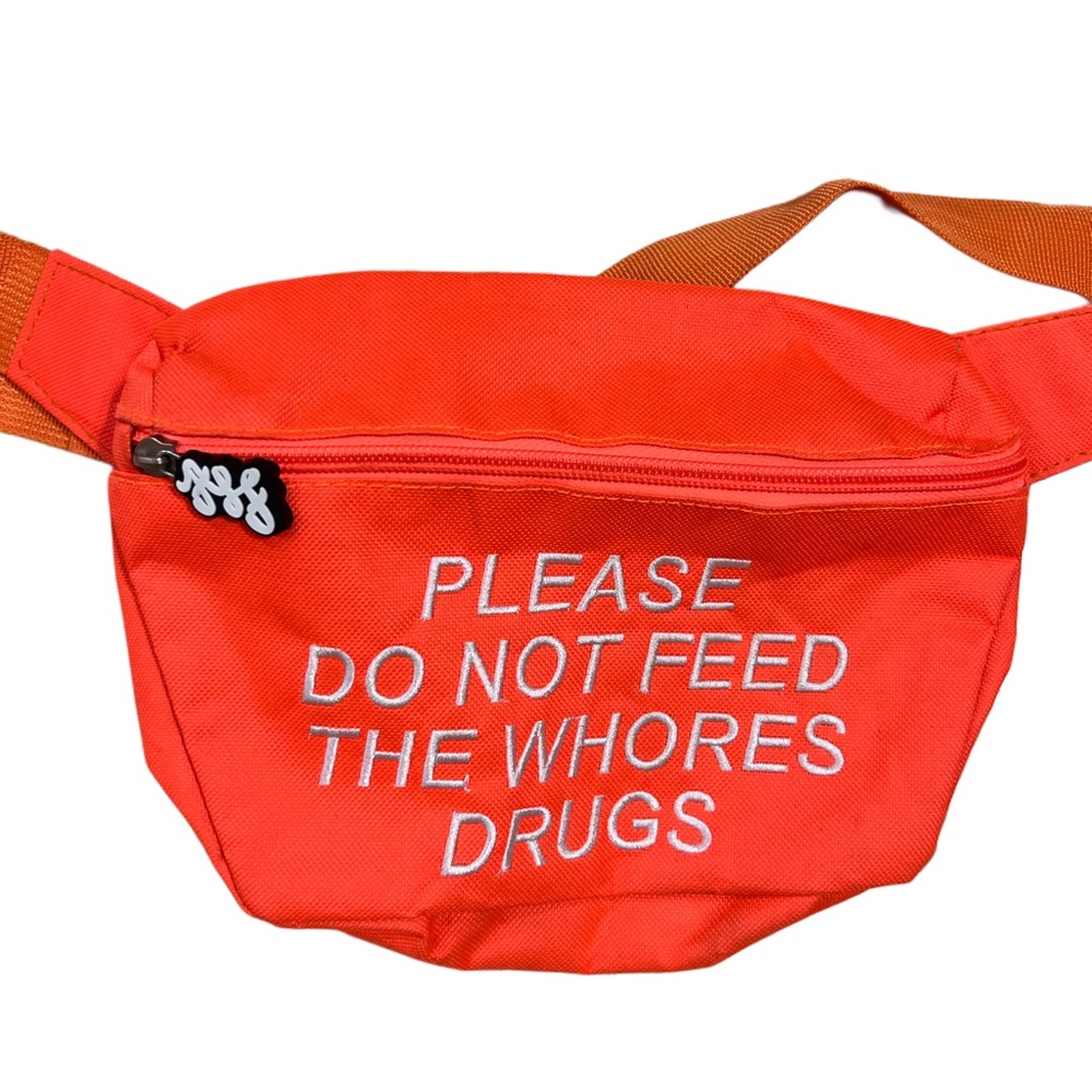 Rare Vintage “Please Do Not Feed the Whores Drugs” Neon Orange Fanny Pack
